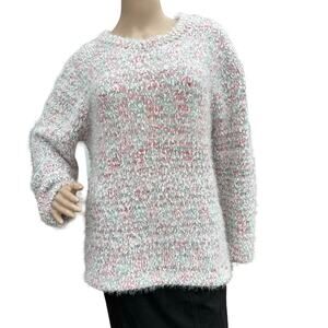 American Sweetheart Women Knitted Fuzzy Crew Neck Long Sleeve Pullover Sweater L